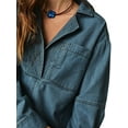 thumbnail image 2 of Spring Fall Women Long Sleeved Loose Denim Blouse Oversize V-neck Jeans Jacket with Pocket, 2 of 5