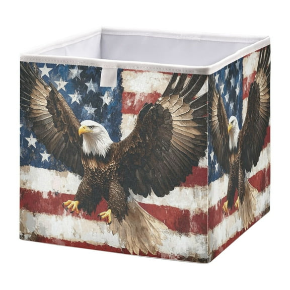 WOBOGO American Patriotic Faith Storage Basket Foldable Easy to Clean Durable with Hollow Support Plate with Handle 11.02×11.02×11.02 in