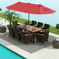 thumbnail image 4 of Gymax 9 Piece Patio Wicker Dining Set w/ Double-Sided Patio Wine Umbrella Stackable Chairs, 4 of 10