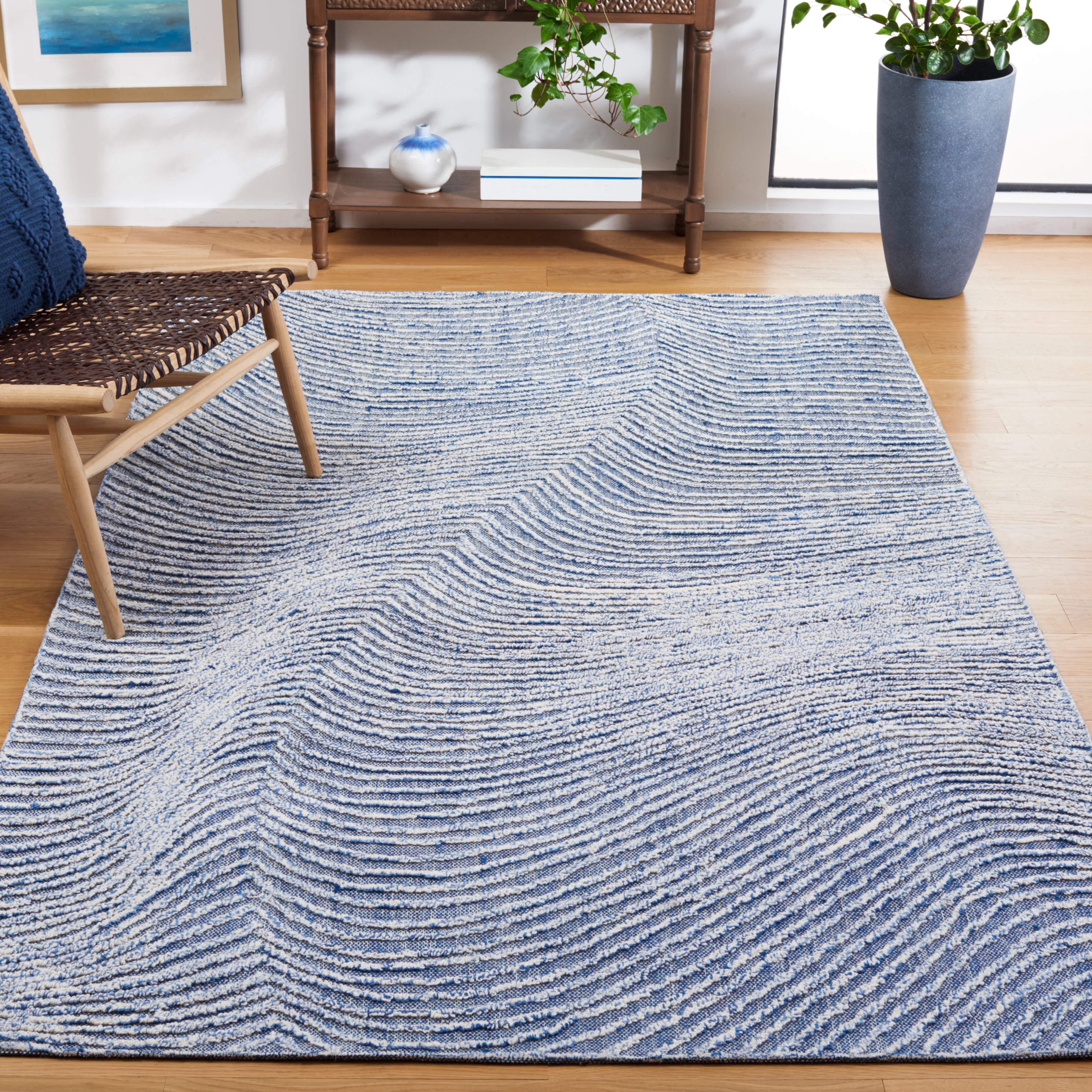 SAFAVIEH Trace Jimney Abstract Area Rug, Navy, 6' x 6' Square