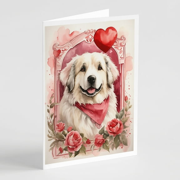Great Pyrenees Valentine Roses Greeting Cards Pack of 8 7 in x 5 in
