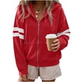 thumbnail image 4 of Women's Zip Up Hoodie Jacket Striped Sleeve Long Sleeve Casual Loose Fit Sweatshirt Coat Y2K Streetwear Spring Fall Outwear with Pocket Red, 4 of 7