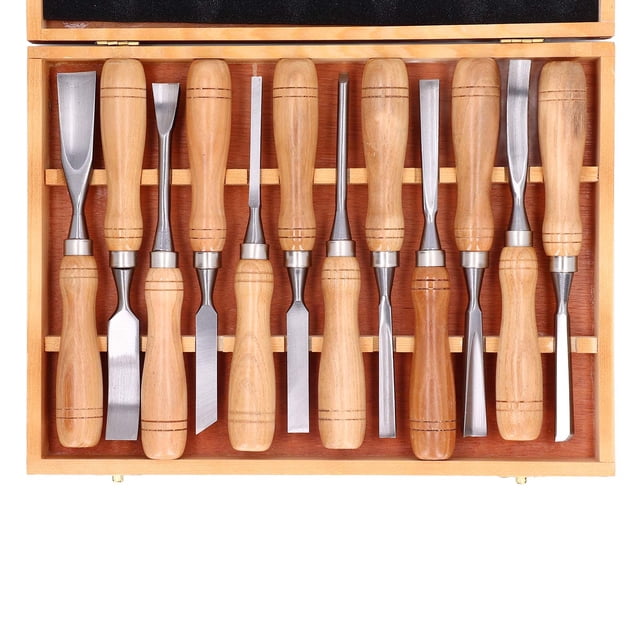 Mgaxyff Engraving Knife Tool,12PCS Wood Carving Tools CRV Blade Wooden Handle Engraving Chisel Set for DIY Handicrafts,Carving Chisel Set