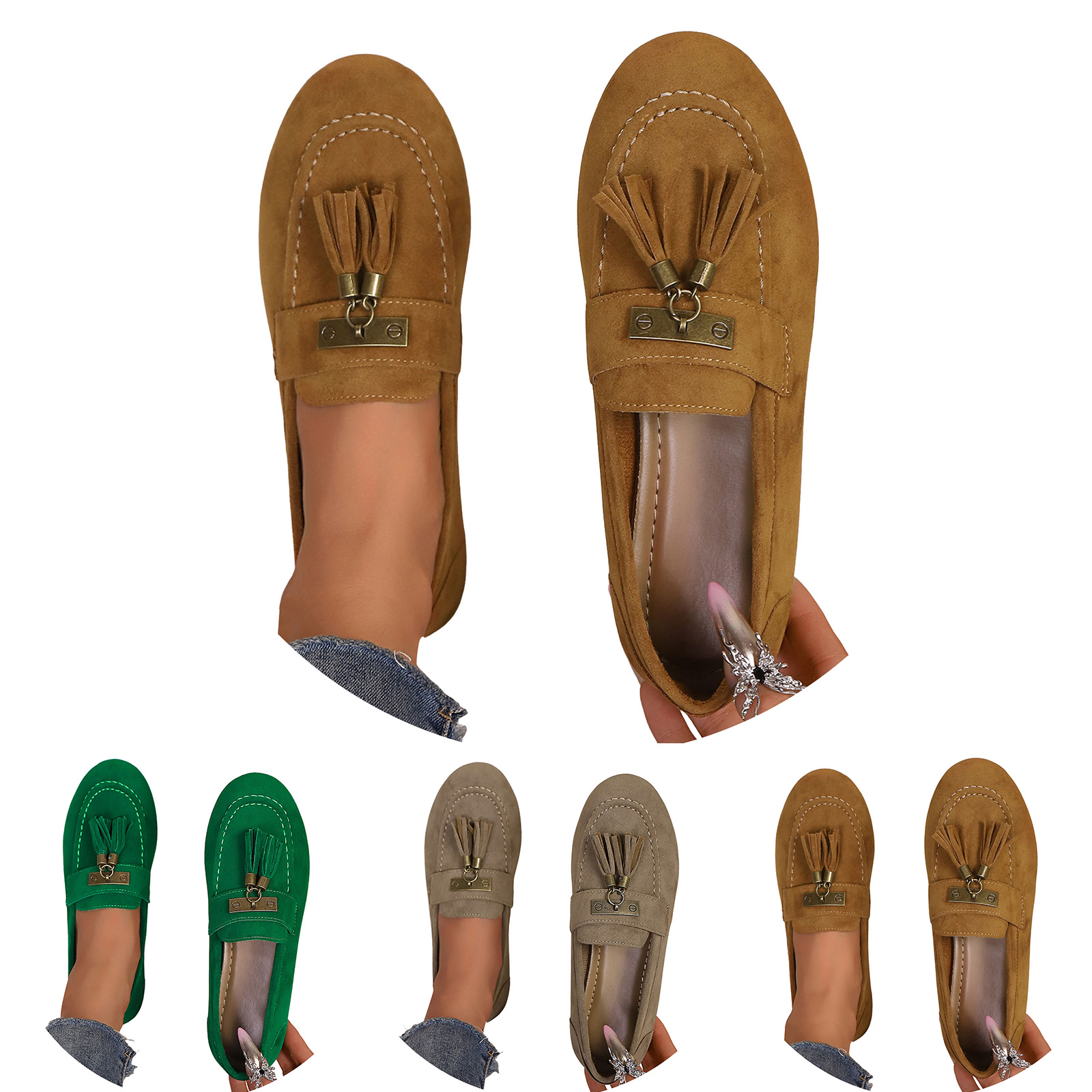 Sunporx Mocassini In Pelle Da Donna, Scarpe Slip-on Senza Tacco, Punta Rotonda, Comode Per Camminare, Suola In Gomma, Colore Wild