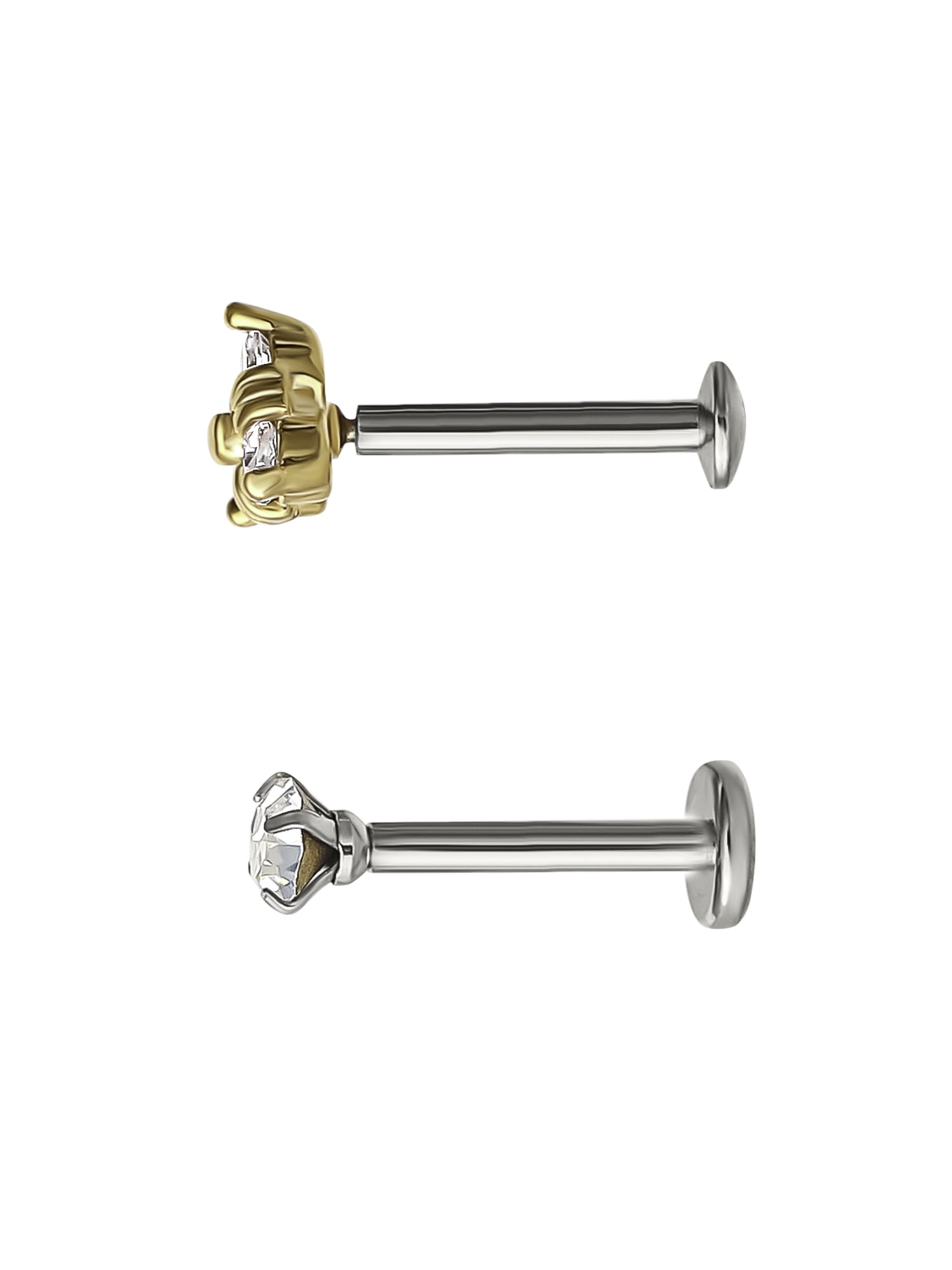Women's Cubic Zirconia Two-Tone Cartilage Stud Set, 2-Piece Cartilage and Lobe Earrings