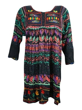 Mogul Summer Dress Colorful Hippie Chic Long Sleeves Ethnic Women's Tunic