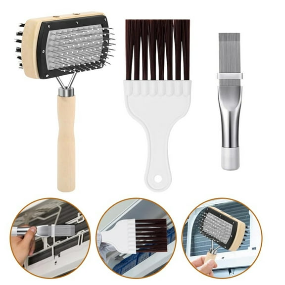 Coil Cleaning Brush 3Pcs Set, Stainless Steel AC Condenser Fin Cleaner for Refrigerator, Air Conditioner, and Mini Split System Maintenance