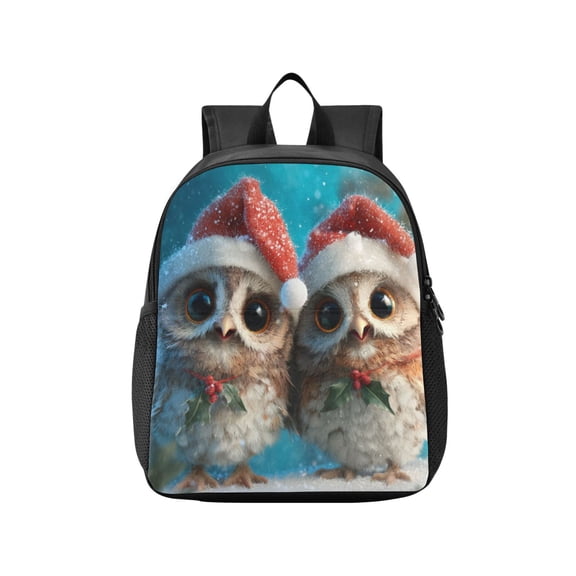 Toddler Backpack Two Lovely Christmas Owls Waterproof Lightweight Backpack Casual Mini Daypack for Daycare & Travel