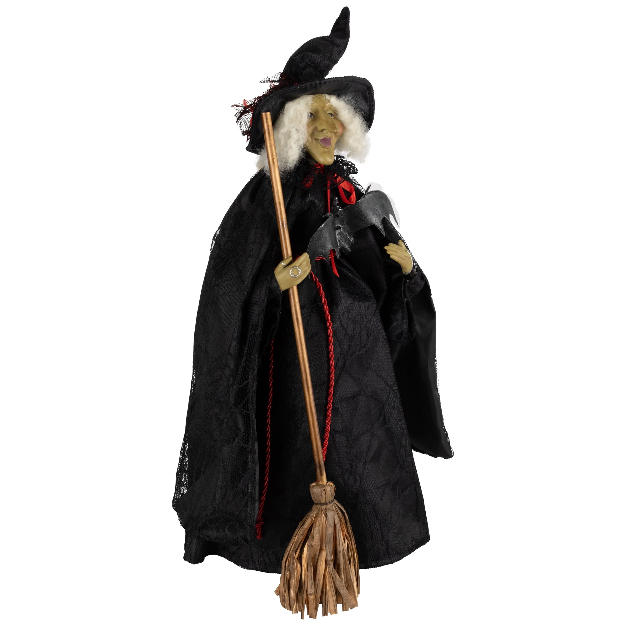 Dark Witch with Bat and Broom Halloween Figure - 18"