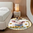 thumbnail image 3 of Pig Sunflowers Round Area Rug 4ft, Yellow Floral Elegant Checkered Pastoral Washable Non-Slip Circle Rugs for Bedroom Living Room Kitchen, Soft Non Shedding Circle Carpet for Dining Room Dorm, 3 of 9