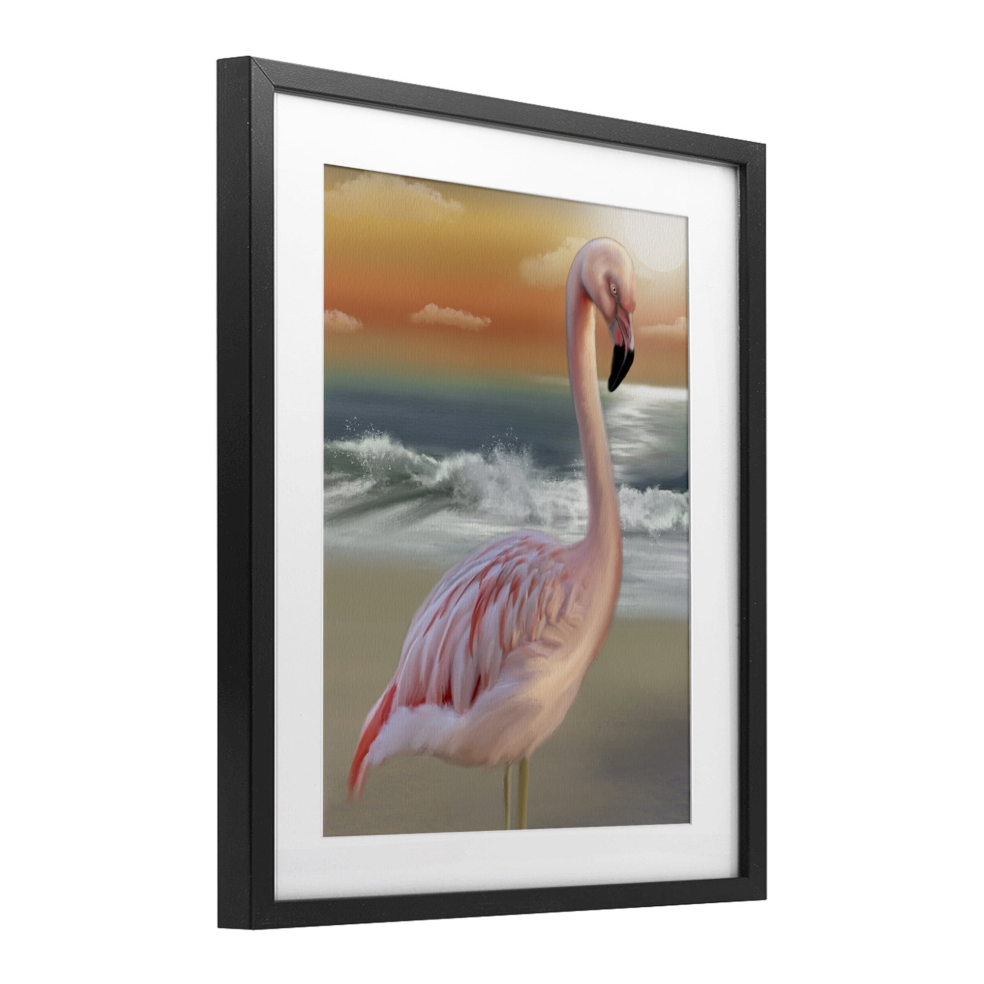 Stupell Industries Coastal Beach Flamingo Black Framed Print Under Glass, design by Matthew Piotrowicz