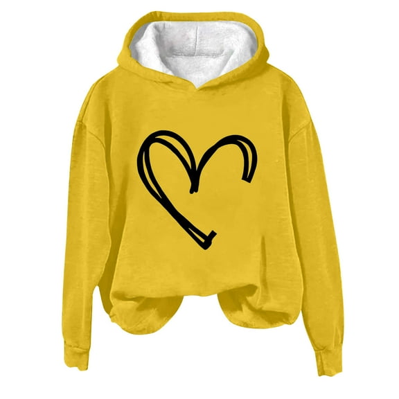 BLVB Women's Fall Pullover Sweatshirts Heart Printed Long Sleeve Hoodies Casual Loose Comfy Tops Blouse