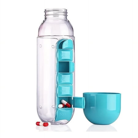 7-Day Pill Organizer Sports Water Bottle - Portable Outdoor Water Cup with Built-in Medicine Box - Leakproof PPSU Plastic Drinking Bottle with Weekly Pill Case for Travel, Fitness, and Daily Use