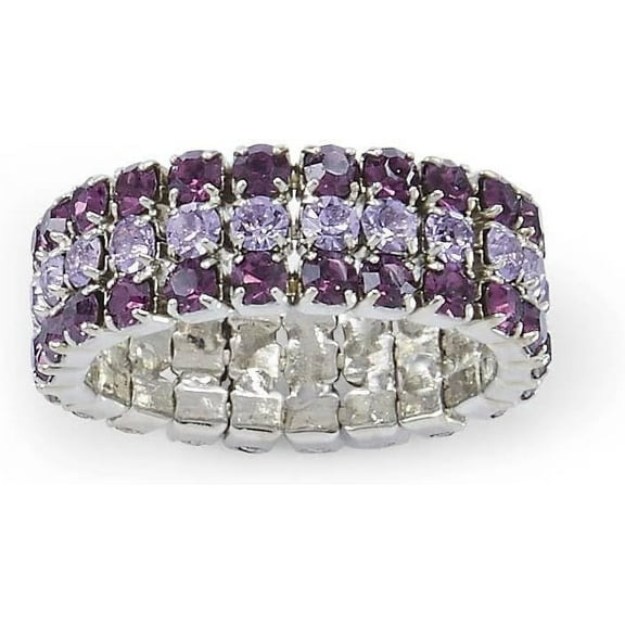 Violet Crystal Stretch Ring, Sparkling Rhinestone Fashion Jewelry for Women of All Ages, Elastic Band Stretches to Fit Most