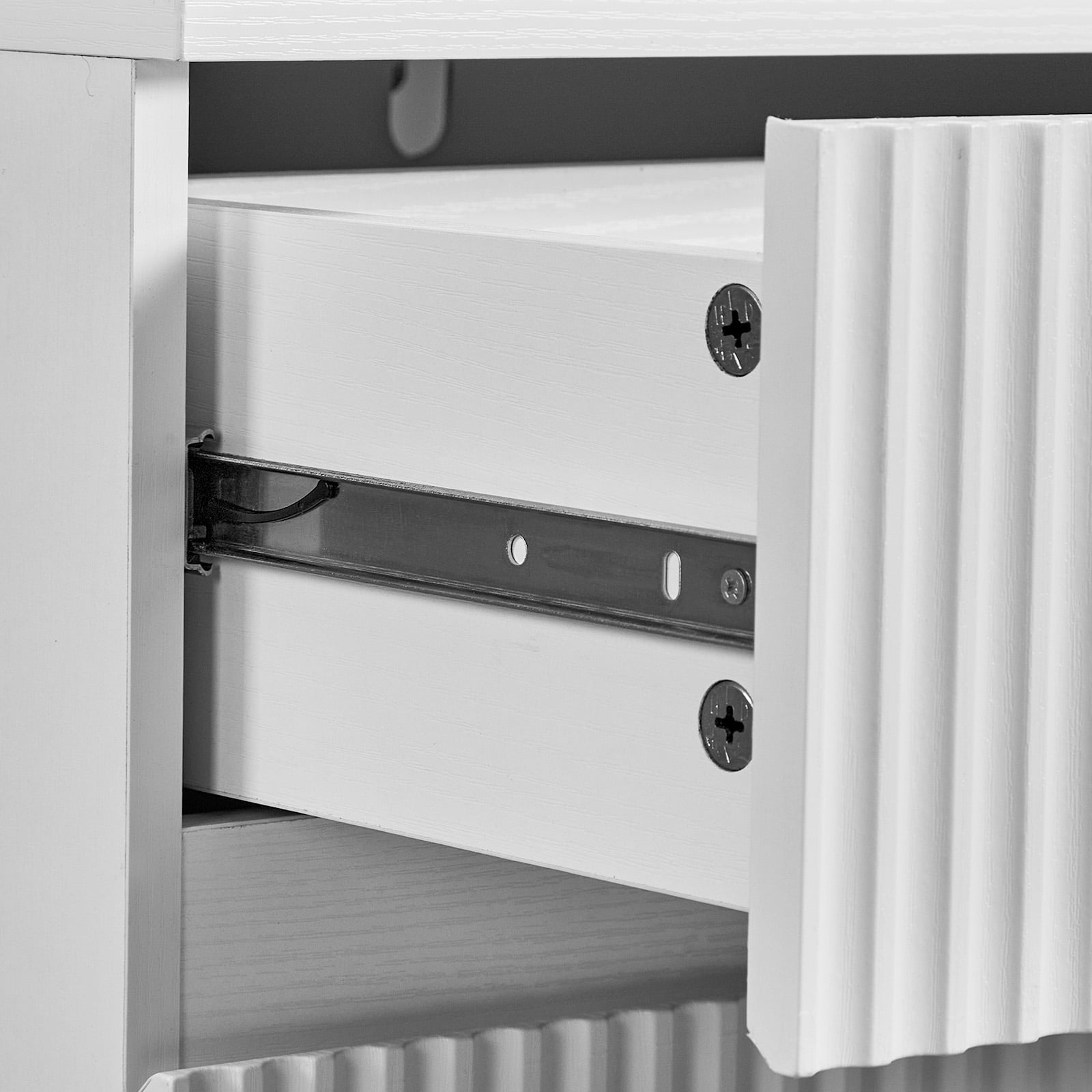 Handleless Grille-Finished 3-Drawer Bedside Table, P2 Particleboard + MDF & Melamine Veneer + Thermoformed Drawer Dresser 23.62*12.99*22.05in White
