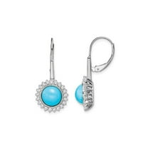 2.85 Carat (Ctw) Turquoise Dangling Leverback Earrings in 14K White Gold with Diamonds
