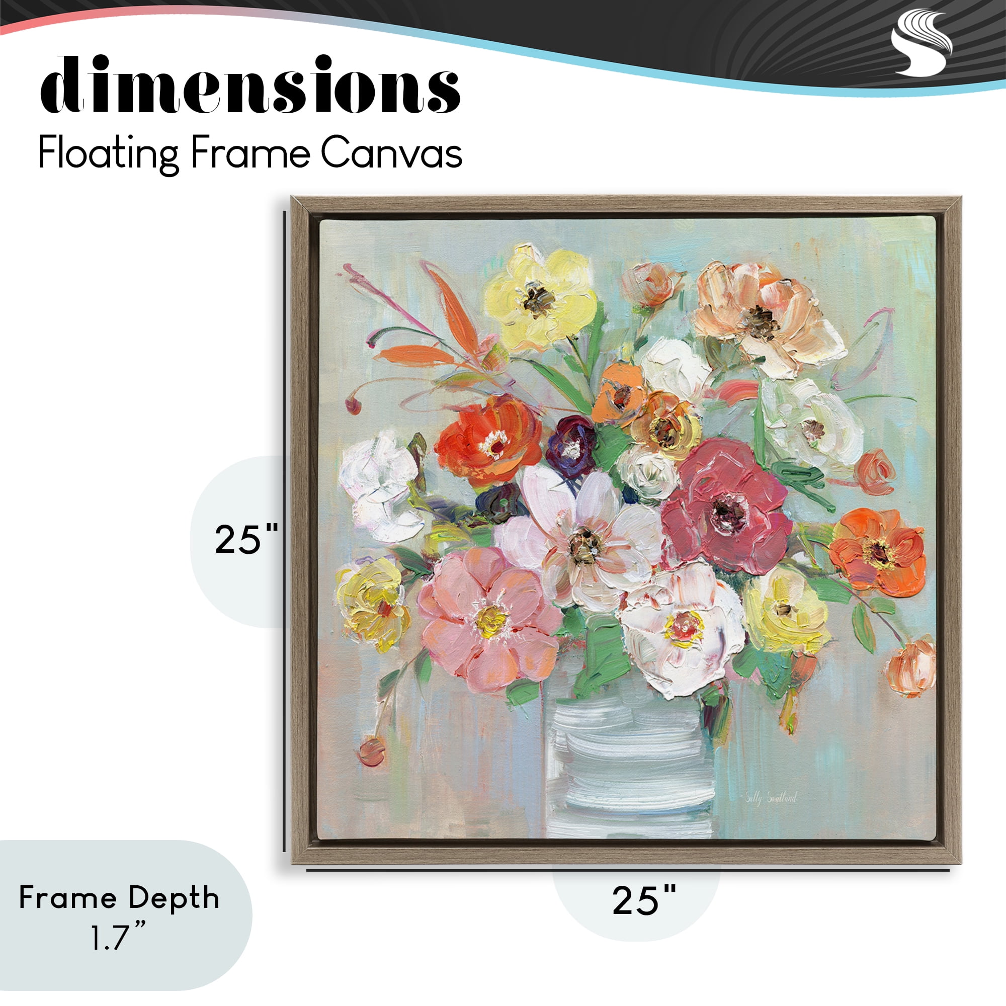 Stupell Industries Energetic Blossom Bouquet Brown Framed Floater Canvas Wall Art, design by Sally Swatland
