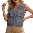 thumbnail image 2 of Vest for Women V Neck Sleeveless Streetwear Loose Fit Solid Multi Pockets Durable Utility Outerwear Cargo Fishing Working Uniform Top, 2 of 6