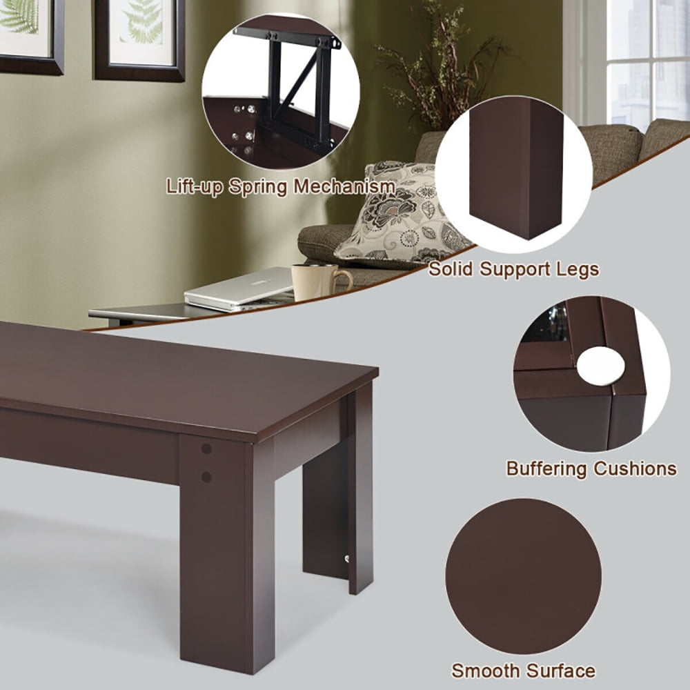 Finihen Coffee Table, Lift Top Coffee Pop-UP Cocktail Table-Brown, for Living Room, Reception Room, Office, Brown Finihen Coffee Table, Lift Top Coffee Pop-UP Cocktail Table-Brown, for Living Room, Reception Room, Office, Brown