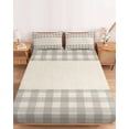 thumbnail image 2 of Twin Sze Fitted Sheet Set - Retro Grey 2 Piece Bedding Sets 16" Deep Pocket Fitted Sheet with 1 Pillowcase, Farmhouse Buffalo Plaid Vintage Beige Brushed Microfiber Hotel Luxury Bed Sheets, 2 of 9