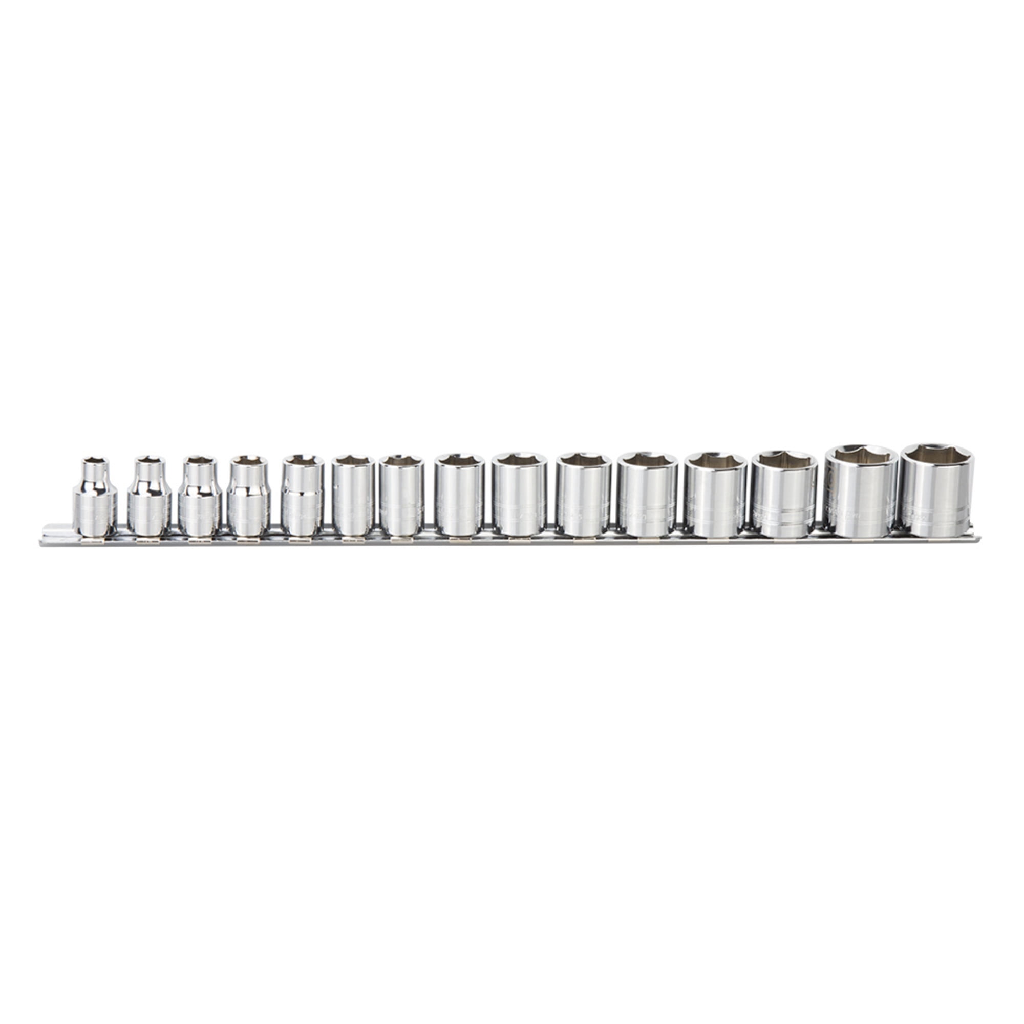 Steelman Pro 6-Pt Metric 15 Piece Socket Set / Storage Rail, 3/8 in. Drive 78523