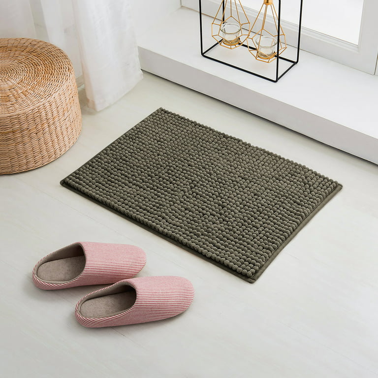 Subrtex Chenille Bathroom Rugs Soft Super Water Absorbing Shower Mats - 24x60 - Taupe Brown