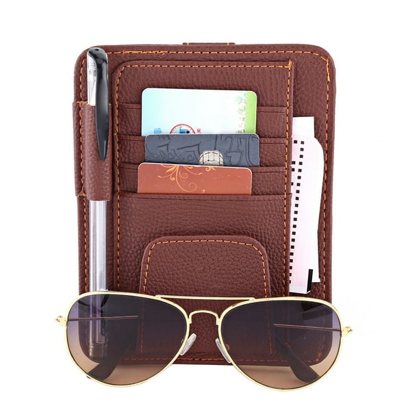 Auto parasol para coche organizador bolsa tarjeta almacenamiento gafas titular Clip marrón