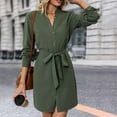 thumbnail image 2 of Kilaqueen Womens Dresses Button Down V Neck Long Sleeve Midi Dress with Belted Casual Solid Color Flowy A Line Midi Shirt Dresses, 2 of 9