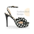 thumbnail image 3 of BLISSFUL STEP Bow Platform Stiletto Heel Plaid Sandals for Women, 3 of 5
