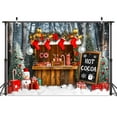 thumbnail image 3 of 8x6ft Christmas Hot Cocoa Photography Backdrop Xmas Tree Candy Kids Photography Backdrop Snow Farmhouse Wooden Winter Xmas Family Party Decoration Banner Photo Booth Props Background, 3 of 5