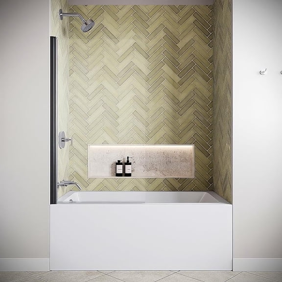 Soana 32" x 55" Frameless Pivot Fixed Bathtub Panel with CrystalTech Treated 1/4" Tempered, Clear Glass, Matte Black Hardware, SKU: DSD-3436-229-BL