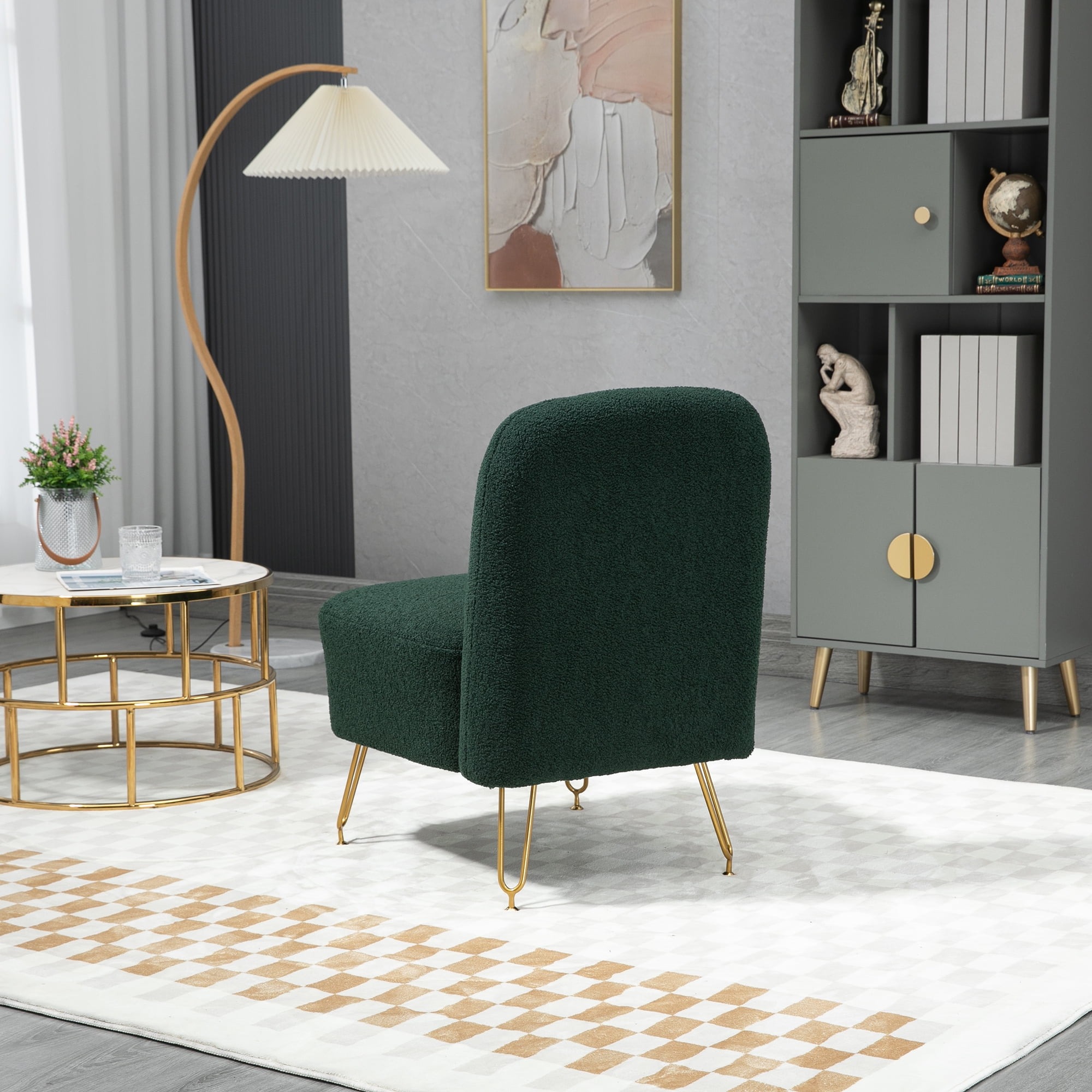 Kadyn Fabric Armchair, Accent Chair with Solid Wood Frame, Single Sofa Chairs with Gold Metal Legs for Living Room, Emerald