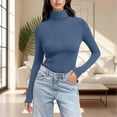 thumbnail image 2 of Yindaity Long Sleeve Womens Tops Women Long Sleeve Shirts Rib Knit Slim Fit Tops Basic Tee Fall Outfits Casual T-Shirt(Navy,XL), 2 of 4