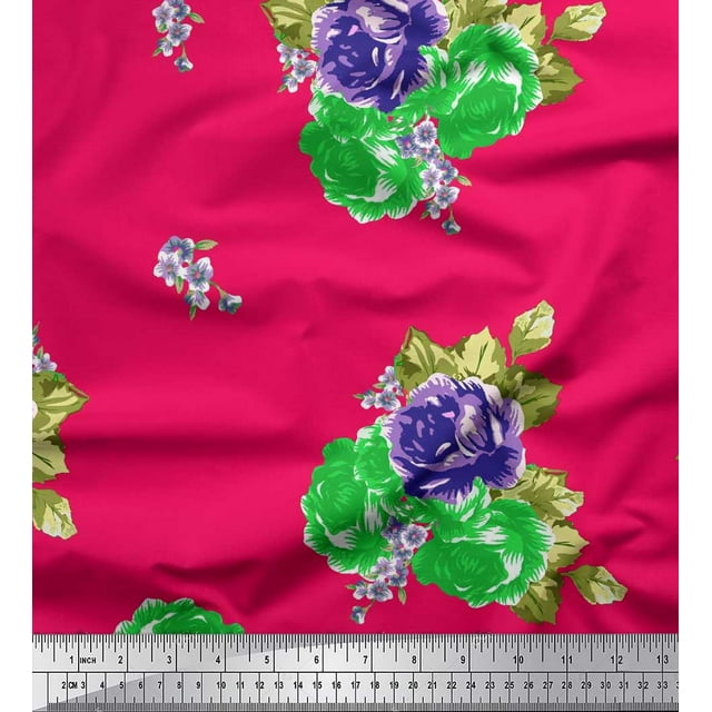 Soimoi Poly Georgette Fabric Leaves & Floral Artistic Print Fabric by Yard 42 Inch Wide