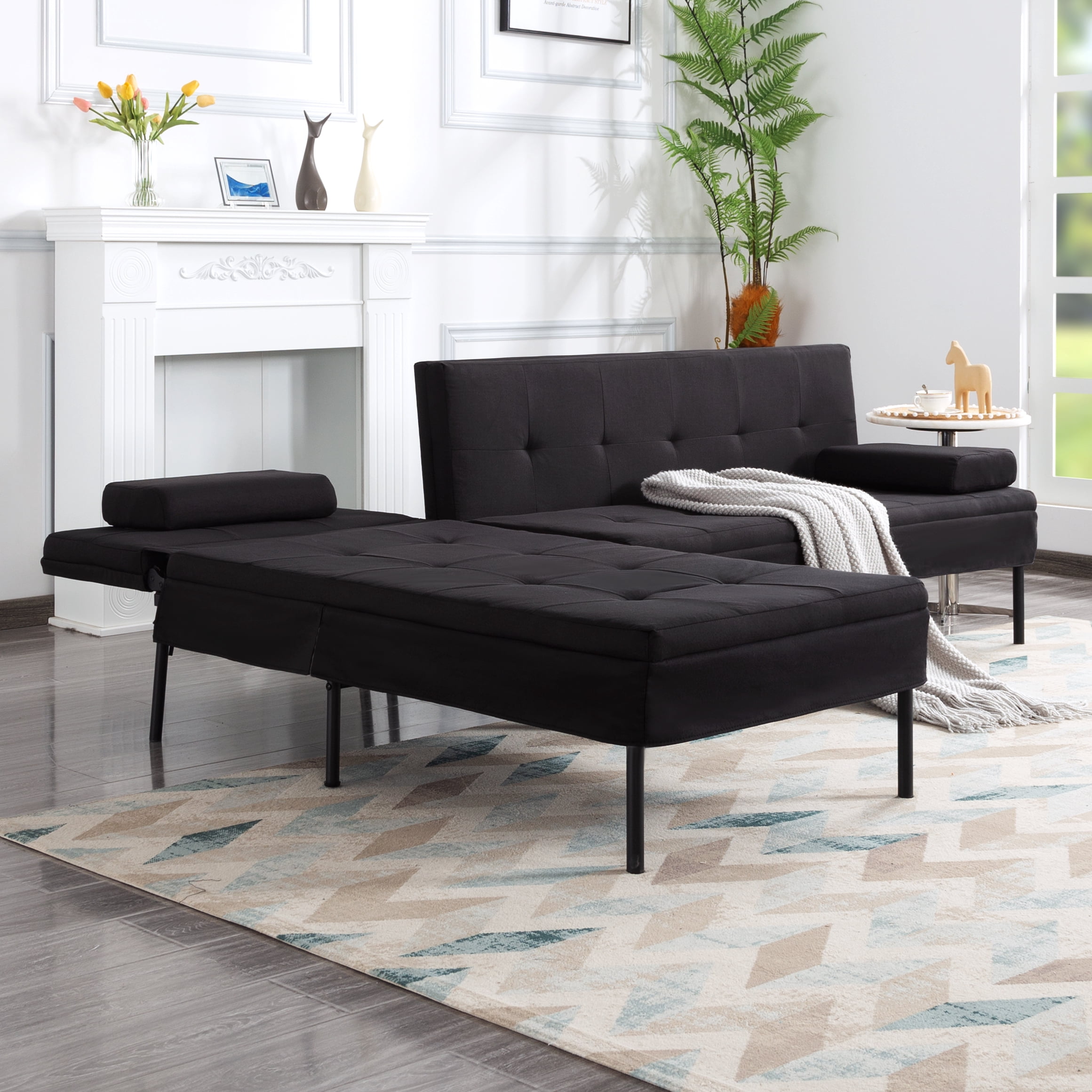 Gewnee 78.7”Convertible Sectional Sofa Bed,L-Shaped Couch with Reversible Chaise (Left or Right),5-Position Adjustable Backrest,Perfect for Living Room,Office,Dorm,Apartment.Black