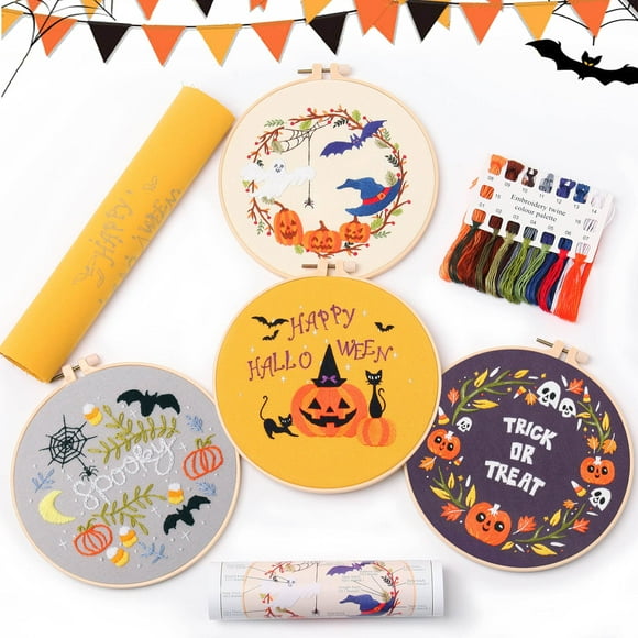 Kit de bordado REEWISLY, 4 piezas, manualidades para Halloween, 30 cm