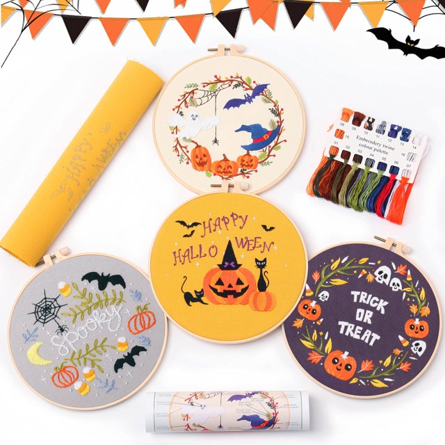 Kit de bordado REEWISLY, 4 piezas, manualidades para Halloween, 30 cm