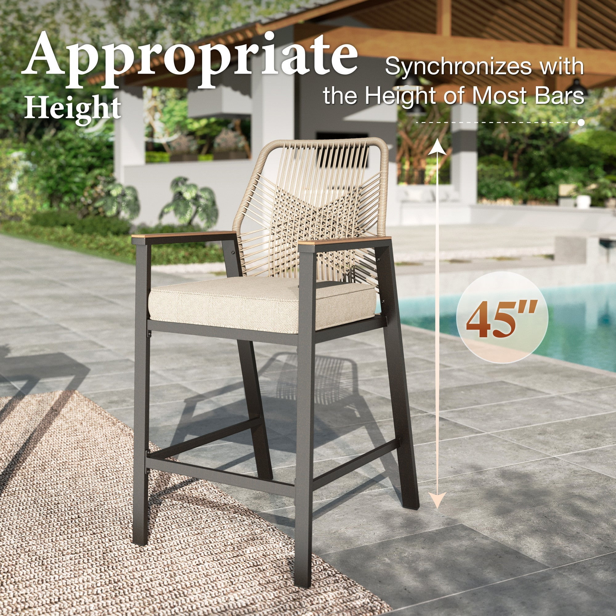 MF Studio 7-Piece Outdoor Patio Bar Set, All-Weather Rattan Bistro Set Dining Set with Fixed & 2 Swivel Patio Bar Stools, 67” Rectangle Bar Table