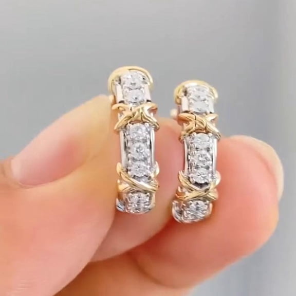 2Ct Round Cut Real Moissanite Diamond Hoop Earrings 14K Yellow Gold Plated