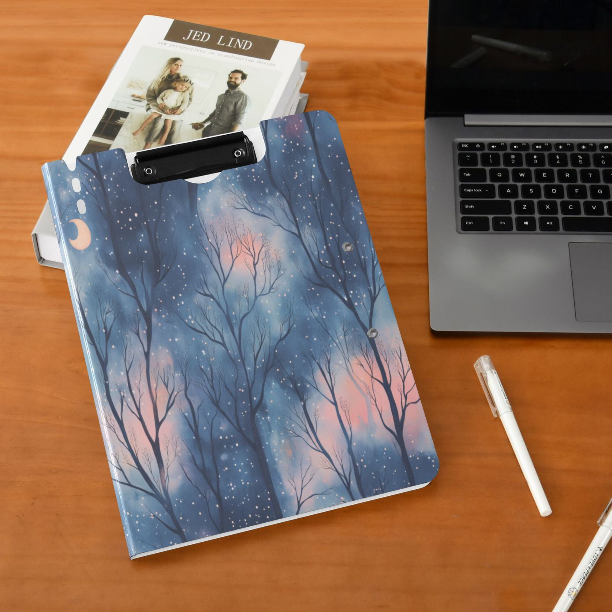 FORMRS A4 Clipboard Folder with Pen Holder Horizontal Foldable School Office Binder, Trees in The Night