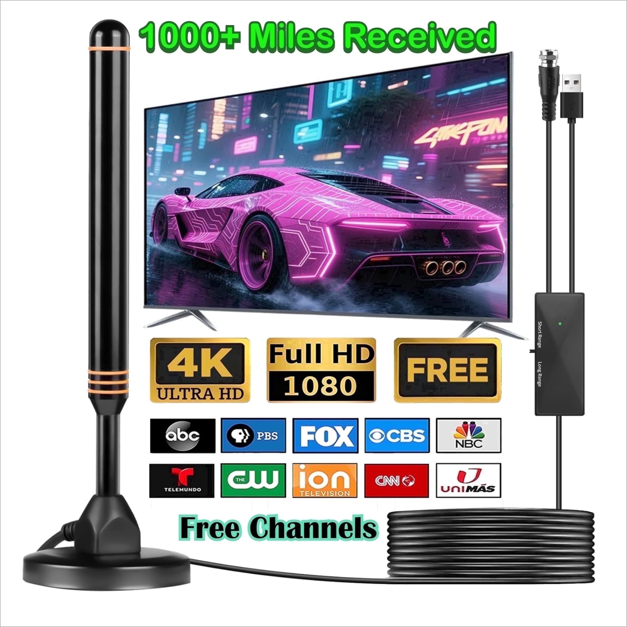 AUTERCO Digital HD TV Antenna for Smart TV Indoor, Long Range Reception TV Antennas with Amplifier Signal Booster for Local Channels, Support 4K 1080p VHF UHF All Old TVs for Free Channels
