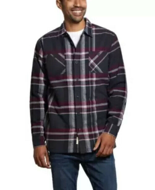 Flannel Sherpa Lined Plaid Jacket Wine 