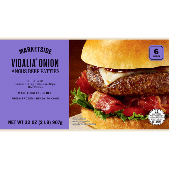 Marketside Vidalia Onion Angus Beef 1/3 lb Patties, 6 Count, 2 lb (Frozen)