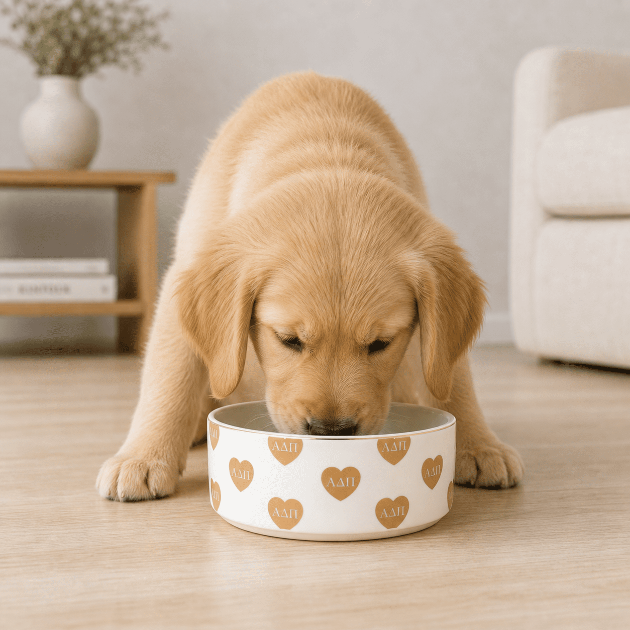Sorority Shop Alpha Delta Pi Pet Bowl, 6" Ceramic Bowl for Dogs and Cats, Heart Design with Sorority Greek Letters, Use for Food or Water