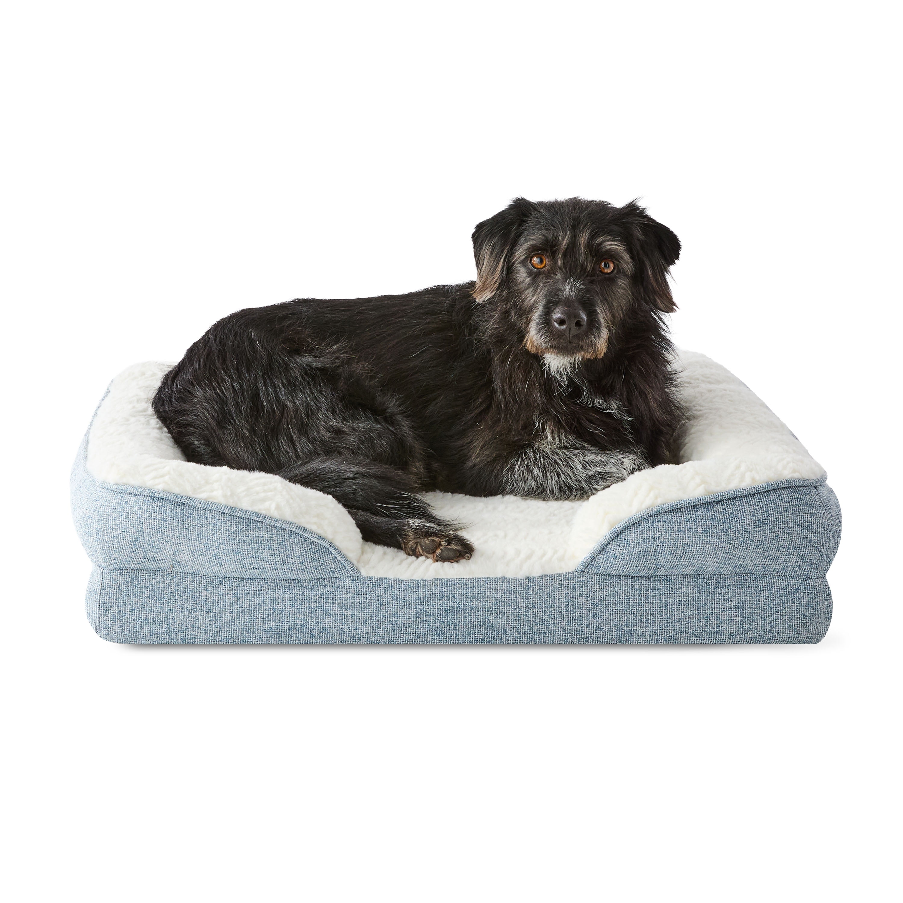 Vibrant Life Small Orthopedic Bolster Dog Bed, Blue, 23" x 28"
