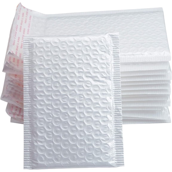 Yoqb 25 Pack Usable Space 4.1 X 6.5 inch Small Pink Poly Bubble Lined Mailers Padded Shipping Envelopes Self Seal Mailer Waterproof, Shockproof and Dustproof (White 5x7 Inches-25pcs) A1017