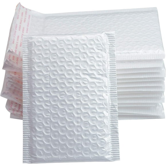 HUGFEGWE 25 Pack Usable Space 4.1 X 6.5 inch Small Pink Poly Bubble Lined Mailers Padded Shipping Envelopes Self Seal Mailer Waterproof, Shockproof and Dustproof (White 5x7 Inches-25pcs) UA824-25472