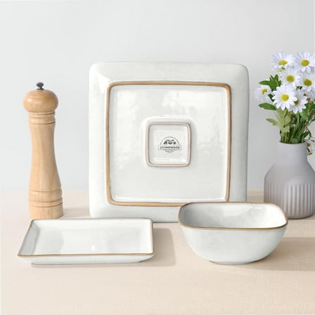 12-Piece Square Stoneware Dinnerware Set for 4 - Ivory White
