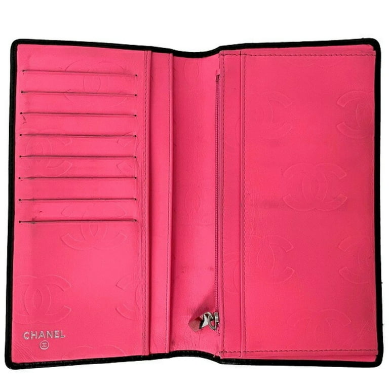 CHANEL, Accessories, Chanel Bifold Wallet Black Pink Neon Cambon Line  Lambskin