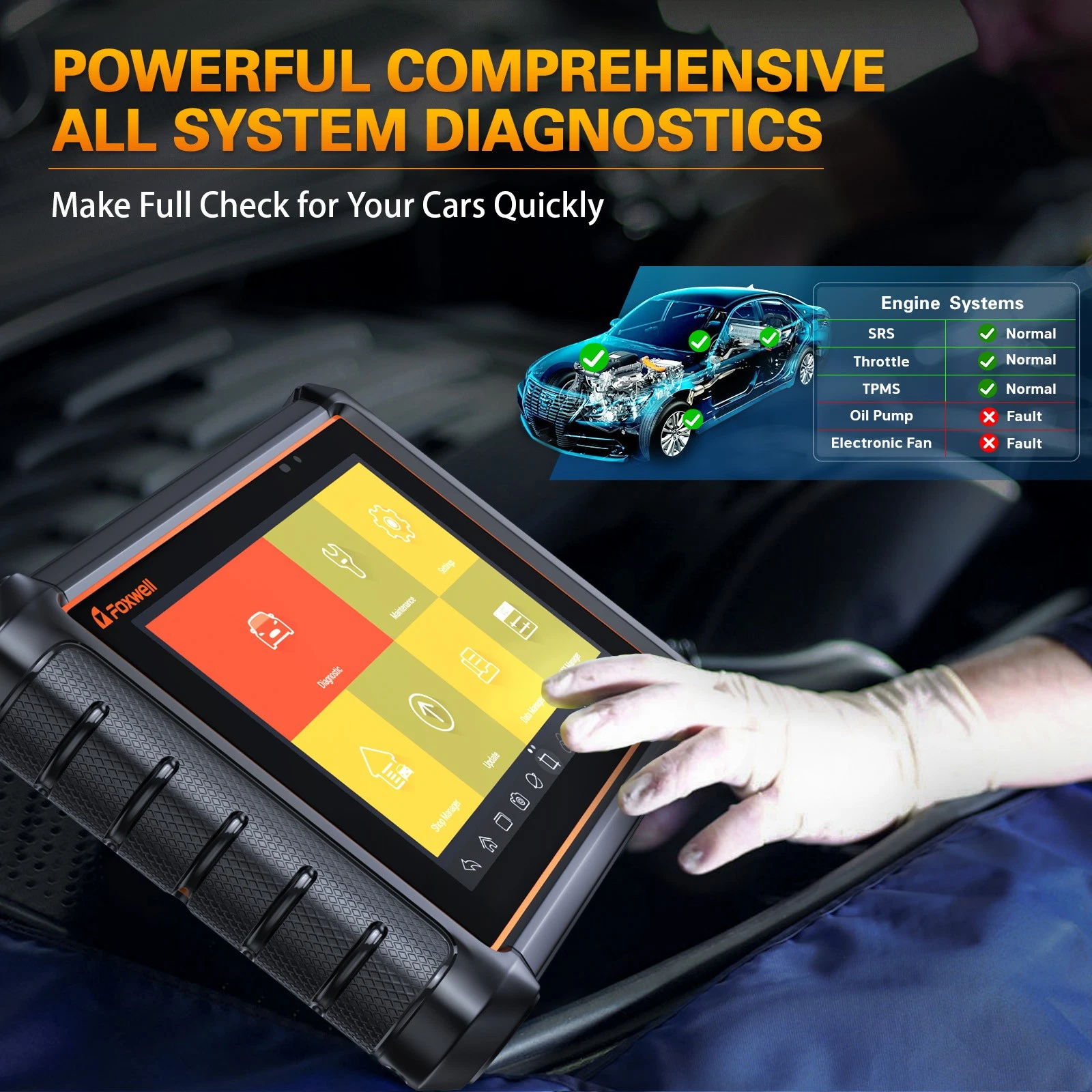 FOXWELL GT65 OBD2 Scanner All System Bidirectional Car Diagnostic Scan Tool, 24+ Resets ECU Cod-ing Oil Reset  8 inches Diagnostic Tool 2 Years Free Upgrade
